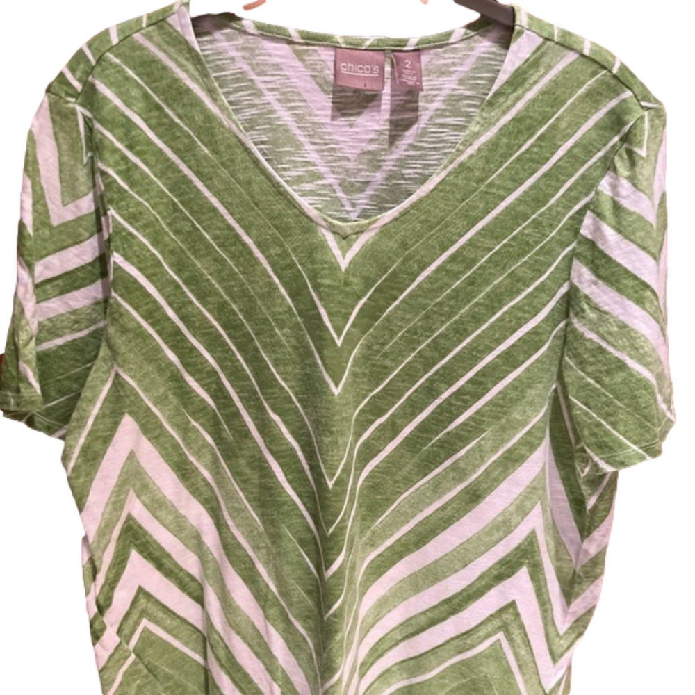 Chico's Green and White Chevron Top Size 2/L